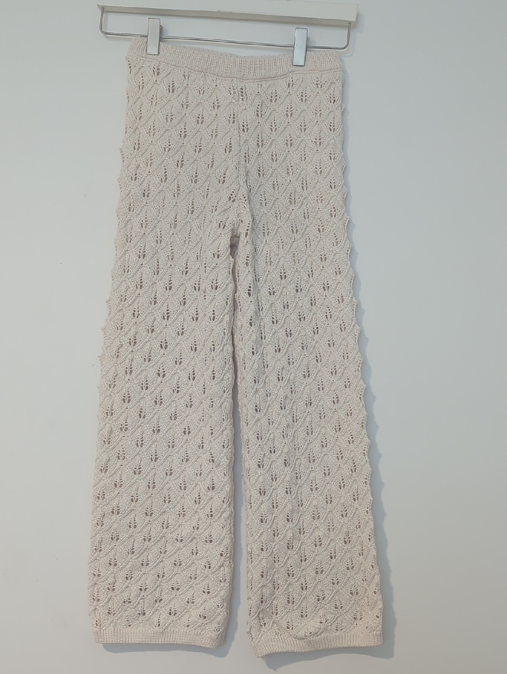 Zara Cream Knit Crochet Waistband Pants
